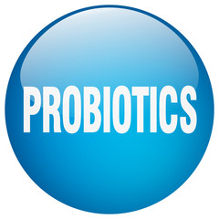 probiotics blue round gel isolated push button