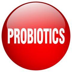 probiotics red round gel isolated push button