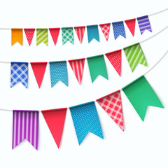 Fototapeta premium Vector Set of Multicolored Buntings Garlands Flags Isolated on White Background