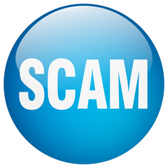 scam blue round gel isolated push button
