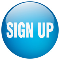 sign up blue round gel isolated push button