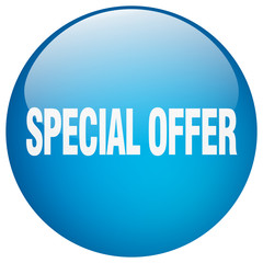 special offer blue round gel isolated push button