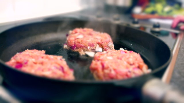 Burger Meat Frying