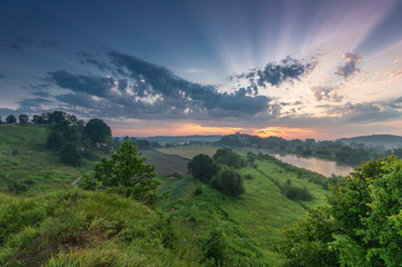 Sunrise over Vistula river valley near Krakow, Poland