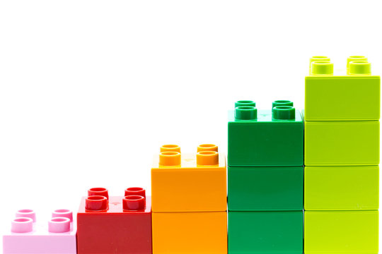 Lego graph of lego bricks isolated on a white background.