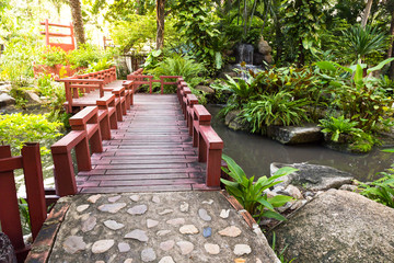 Wood bridge in the garden