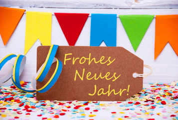 Label With Party Decoration, Text Neues Jahr Means New Year