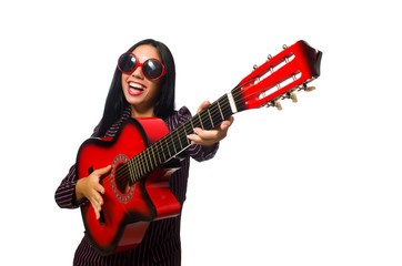 Obraz premium Woman guitar player isolated on white