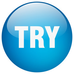 try blue round gel isolated push button