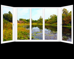 window overlooking the summer pond