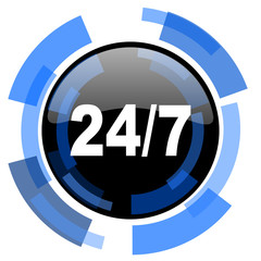 24/7 black blue glossy web icon