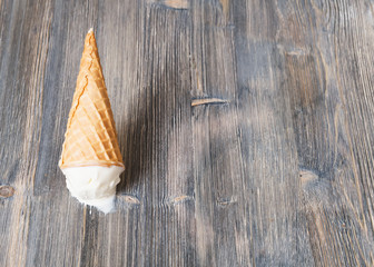 Flipped vanilla ice cream in a waffle cones