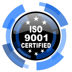 iso 9001 black blue glossy web icon
