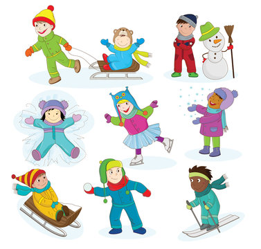 Collection of clip art images dedicated to the winter season and Christmas holidays. This is a colored version. 