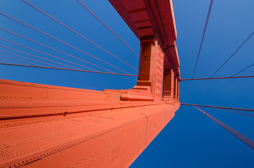 Close-up of the south tower of the Golden Gate Bridge in San Francisco
