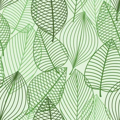 Behang Groen gebladerte naadloos patroon van overzichtsbladeren © Vector Tradition