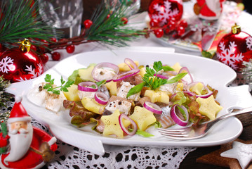 herring salad with sour cream ,apple and potato for christmas