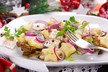 herring salad with sour cream ,apple and potato for christmas