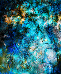 oriental ornamental mandala and color abstract background with spots, desert and LAVA structure. Earth Concept