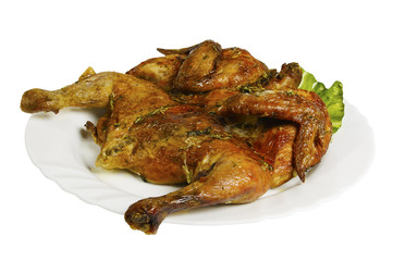 roast chicken on the plate, isolated
