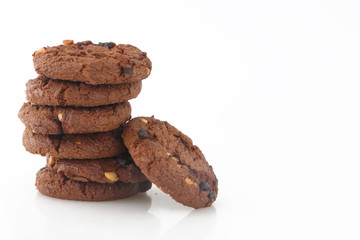 Chocolate homemade pastry biscuits isolated on white background