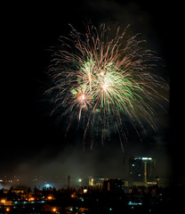 Brightly colorful fireworks and salute of various colors in the