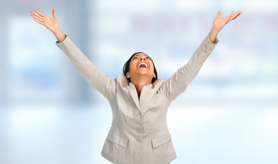 Happy asian business woman.