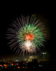 Brightly colorful fireworks and salute of various colors in the