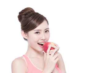 Happy health woman show apple