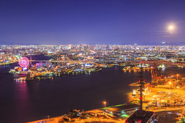 Osaka view at night from Cosmo tower
