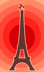 Eiffel tower in Paris. Outline silhouette. Gradient radiant backdrop.