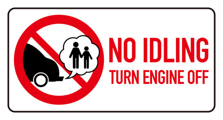 Idle free zone turn engine off sign, no idling, idle reduction, vector illustration
