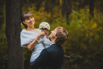Bride and groom on a romantic moment