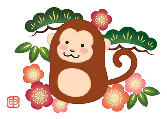 年賀カット2016　猿と松竹梅