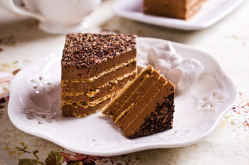 Cake with chocolate cream