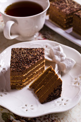 Cake with chocolate cream