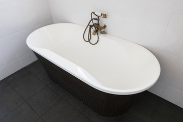 interior contemporary of white bathroom with bathtub