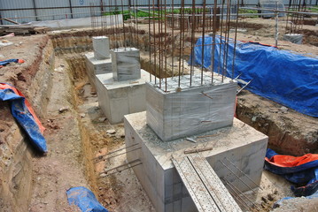 Concrete pile cap casted at the construction site    
