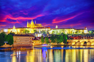 View of Prague Castle and Charles Bridge-famous historic bridge