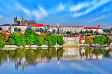 Obraz premium View of Prague Castle from waterfront Vltava river in Prague.Cz