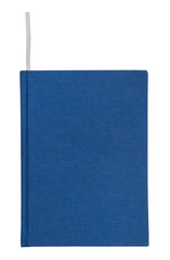 Blue book cover with ribbon bookmark isolated on white background