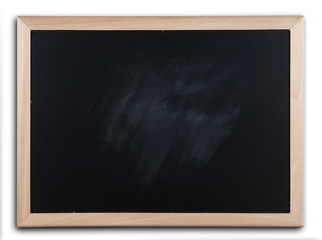 blackboard with wooden bamboo frame on white