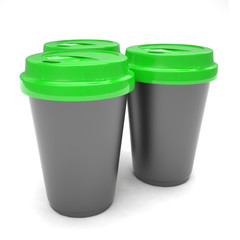 Three paper coffee cups