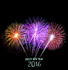 Happy New Year 2016 by light with beautiful colorful firework