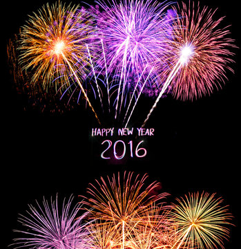 Happy New Year 2016 by light with beautiful colorful firework