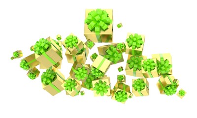 flying gift boxes on white