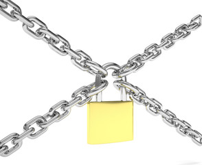 Padlock and chain isolated on white background