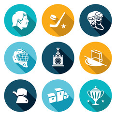 Russian hockey Icons Set. Vector Illustration.