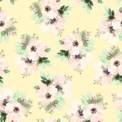 Seamless pattern with flowers watercolor. Gentle colors.