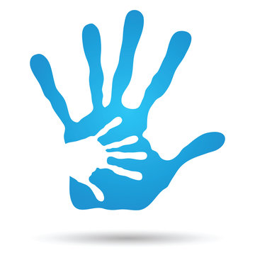 Vector conceptual mother and child blue hand print isolated